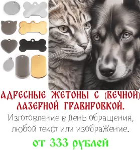 Адресные жетоны для кошек и собак с гравировкой