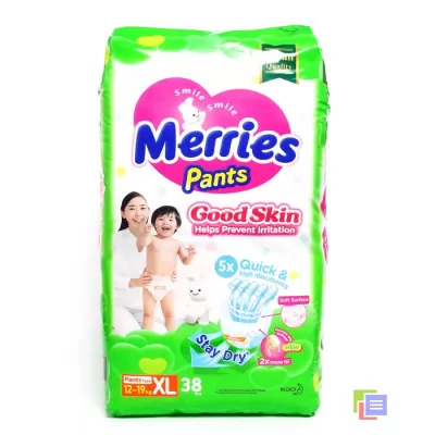 Подгузники-трусики Merries Good Skin, XL 12-19 кг, 38 шт