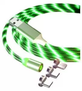 Магнитный светящийся кабель USB XCable 3в1 зеленый